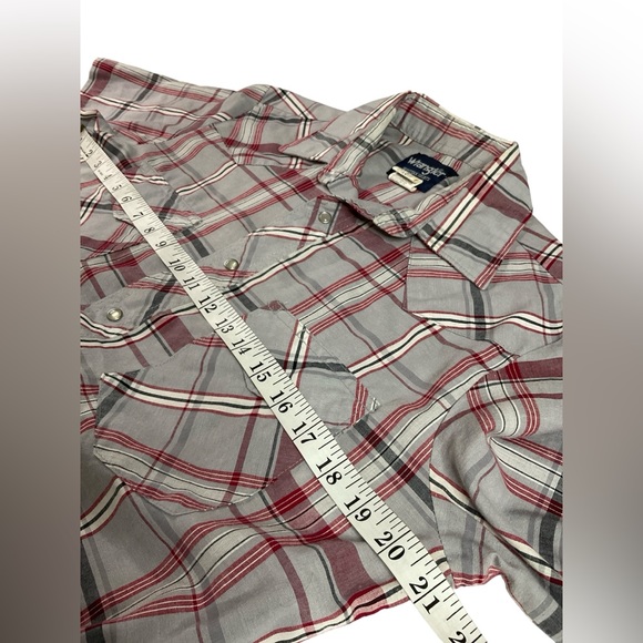 Wrangler Western Shirt Men’s Small Pearl Snap Up Short Sleeve Plaid Red Gray - Picture 5 of 6